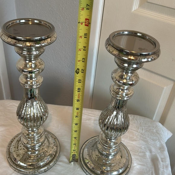 World Market LG Silver Mercury Pillar Candle Holders - Picture 6 of 8
